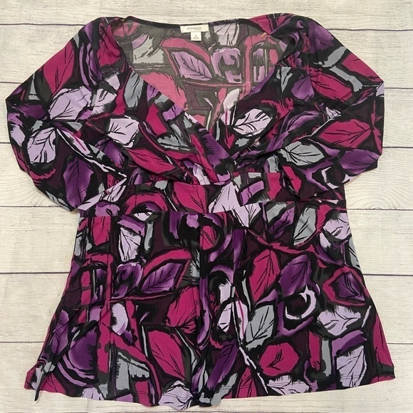 Dressbarn Women’s Maxi Blouse Purple Pink Floral Plus Size 1X - Picture 3 of 10